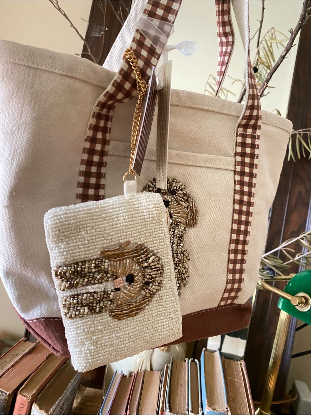 Viral Beaded Canvas Tote Bag W- Pouch - Picture 6 of 6